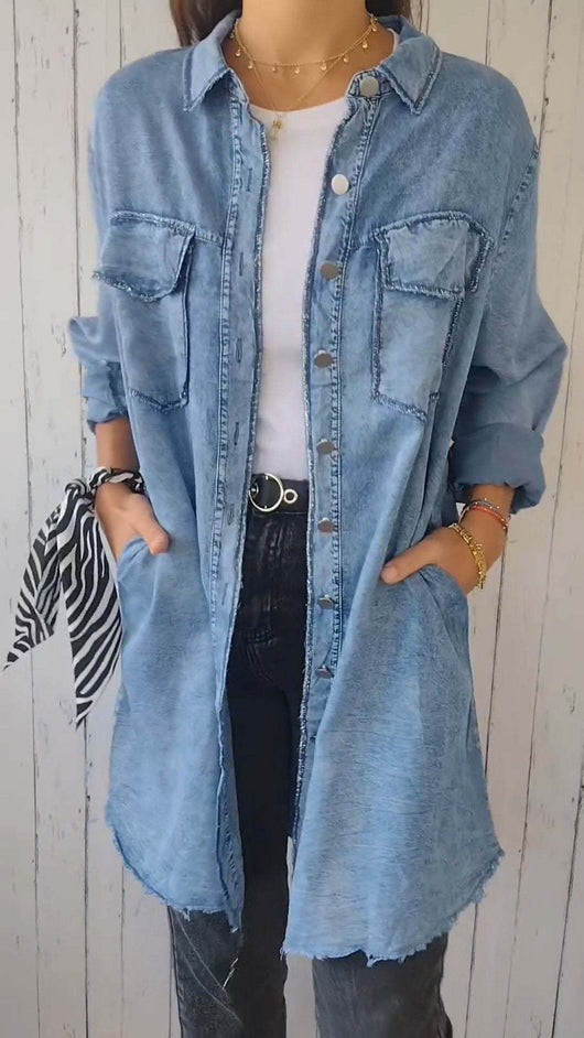 Camisa Chaqueta Casual de Tela Tipo Denim - Image 12