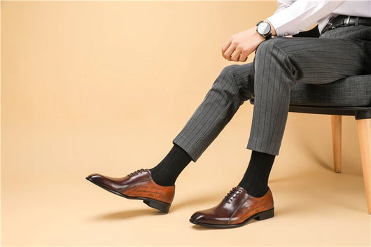 Zapatos Oxford de Cuero Genuino Talla Grande Hombre Punta Cuadrada Bicolor - Image 8