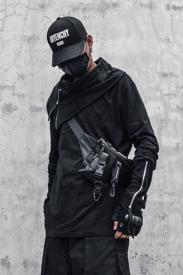 Camiseta Holgada de Cuello Alto Irregular para Hombre