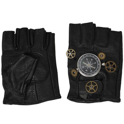 Guantes Steampunk de Cuero Vintage con Brújula - Estilo Retro Medio Dedo - Image 7