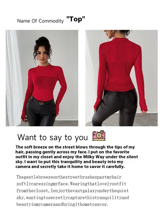 Blusa Brillante con Lentejuelas Ajustada de Manga Larga - Image 9