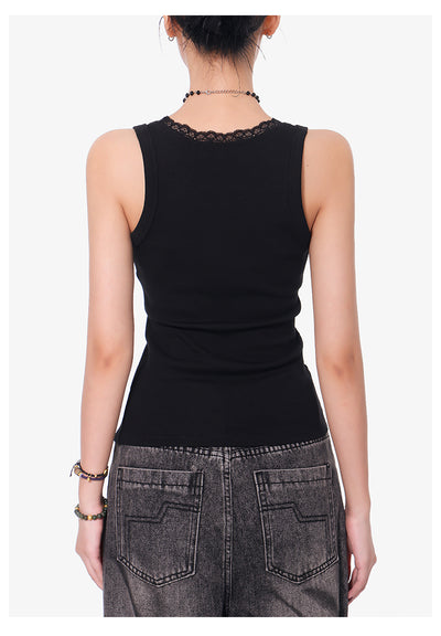 Camisola Negra de Encaje con Cuello U - Top Slim Ajustado para Mujer - Image 11