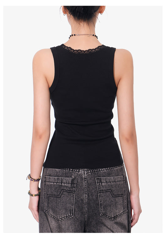 Camisola Negra de Encaje con Cuello U - Top Slim Ajustado para Mujer - Image 11
