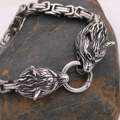 Pulsera de Acero Titanio con Dije Cabeza de Lobo para Hombre - Image 10