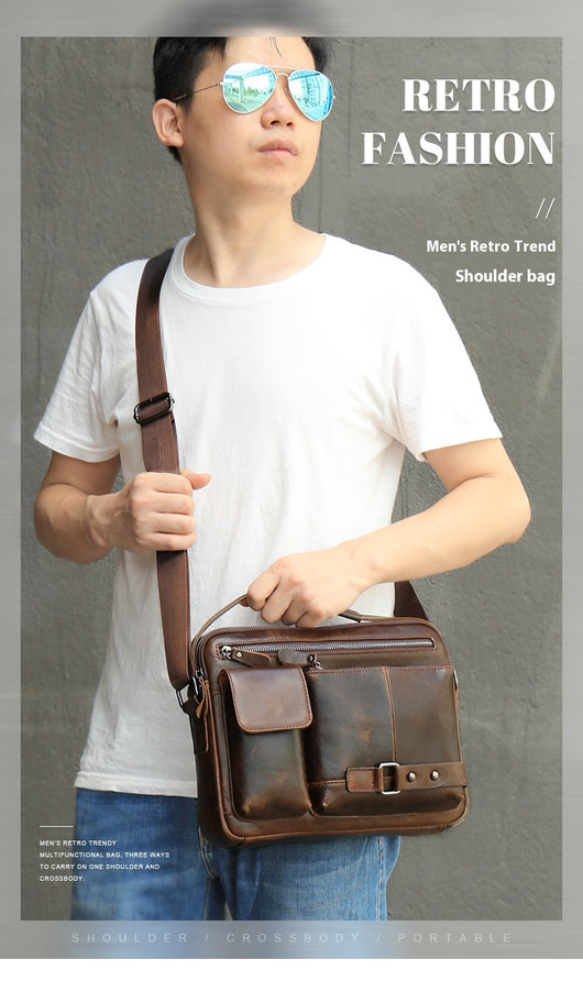Bolsa Mensajera de Cuero Genuino con Acabado Encerado para Hombre - Image 12