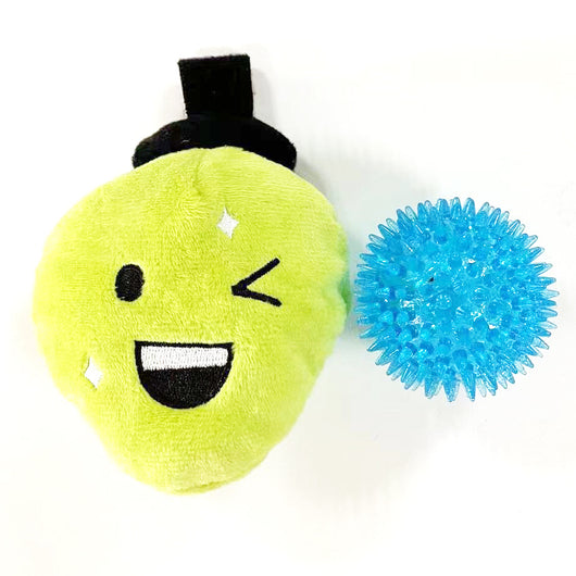 Plush pear dog toy in white and light green with a brown stem, measuring 12cm long by 10cm wide. - Image 4