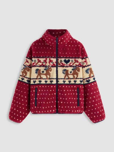 Abrigo de Lana con Cierre y Bolsillos - Diseño Navideño Alce y Copos de Nieve - Image 6
