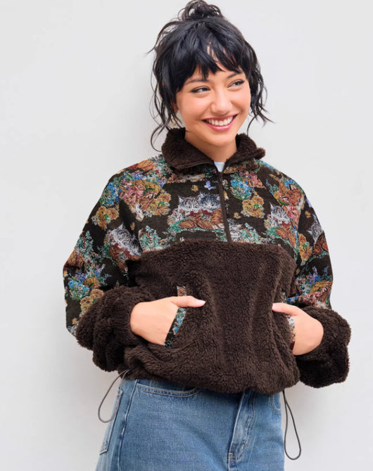Sudadera con Capucha y Cuello Solapa Estampado Gato Floral para Mujer - Image 14