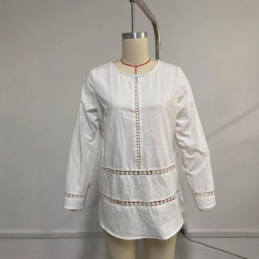 Blusa Semitransparente con Cuello Redondo y Detalles Calados - Image 2