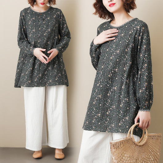 Camisa Retro Floral Suelta de Manga Larga para Otoño - Image 11