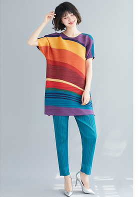 Blusa Coreana Oversize Rayas Arcoíris Talla Grande - Image 2