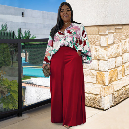 Conjunto de Dos Piezas para Mujer - Blusa Estampada Suelta y Pantalón Ancho Casual - Image 8