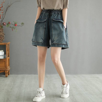 Shorts de Mezclilla Talle Alto Plus Size con Detalle Artístico Desgarrado y Pierna Ancha - Image 5