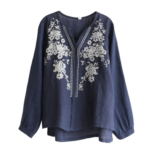 Blusa Vintage con Cuello en V y Bordado Artesanal - Image 5