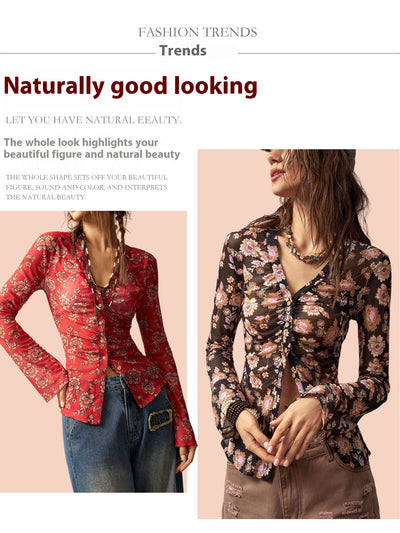 Blusa Estampada Slim Fit Retro para Mujer - Diseño Europeo Elegante - Image 19