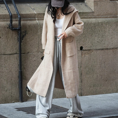 Cardigan Largo Tejido para Mujer con Capucha - Abrigo Tipo Trench - Image 25