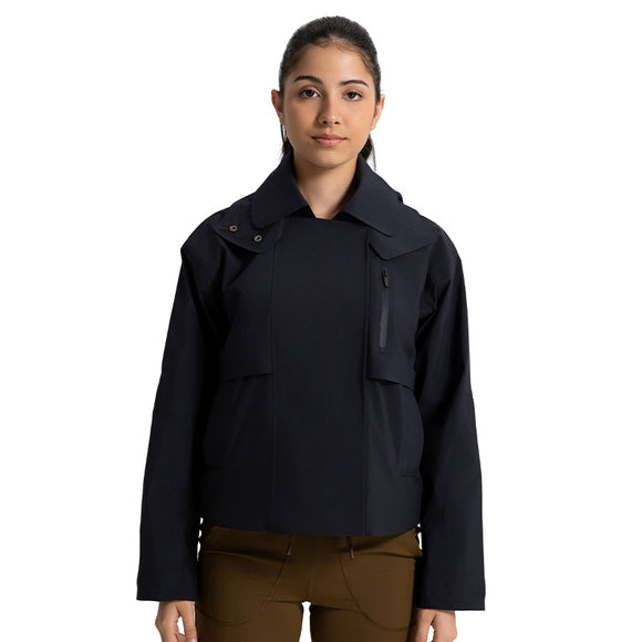 Gabardina Corta Impermeable y Transpirable para Mujer con Capucha Desmontable