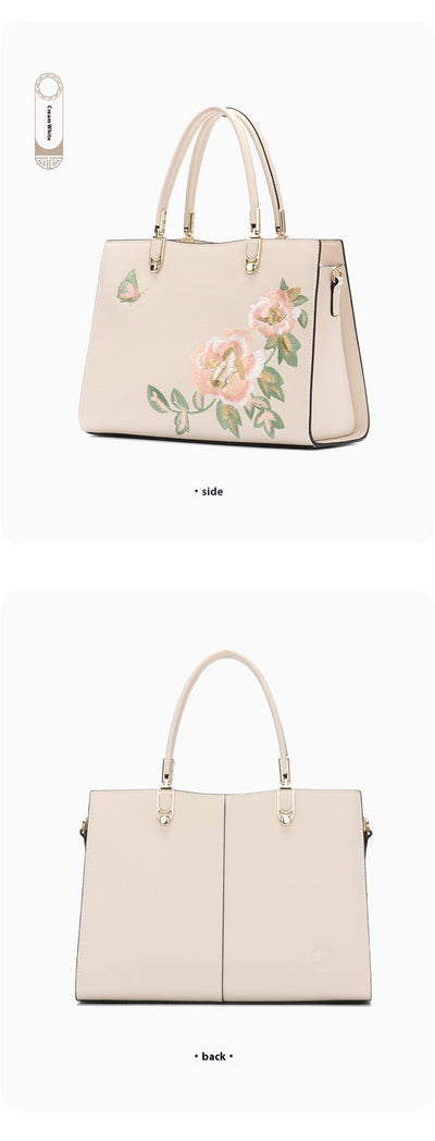 Bolso Diana de Cuero con Bordado de Peonía y Mariposa - Gran Capacidad - Image 8