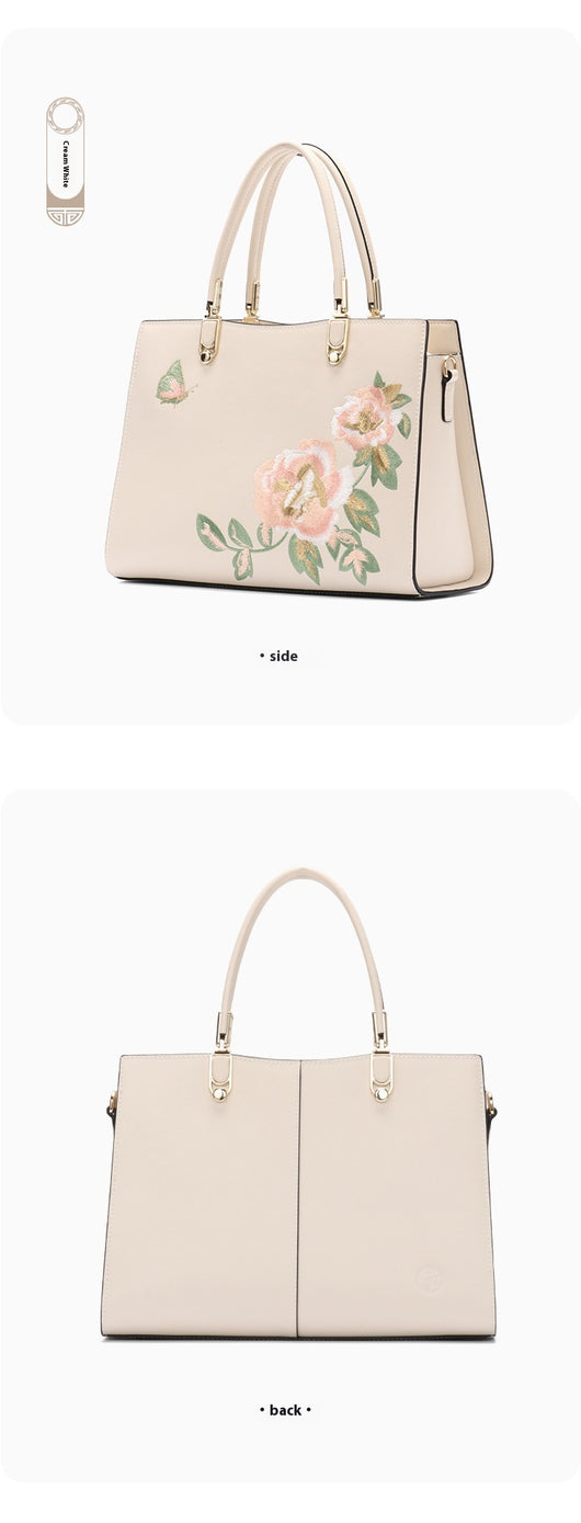 Bolso Diana de Cuero con Bordado de Peonía y Mariposa - Gran Capacidad - Image 8