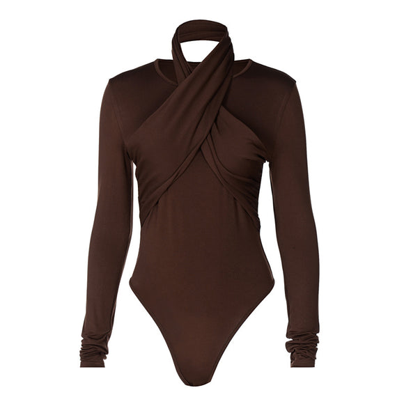 Mono Ajustado Estilo Occidental con Cuello Colgante y Mangas Largas