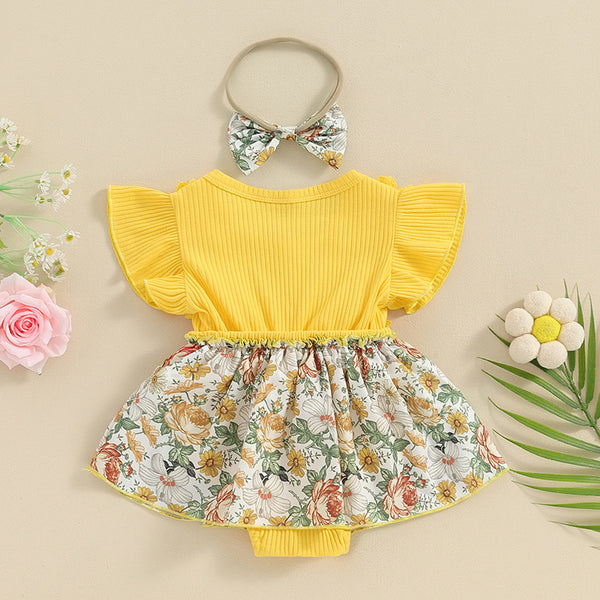 Jumpsuit Infantil con Volantes Florales y Moño