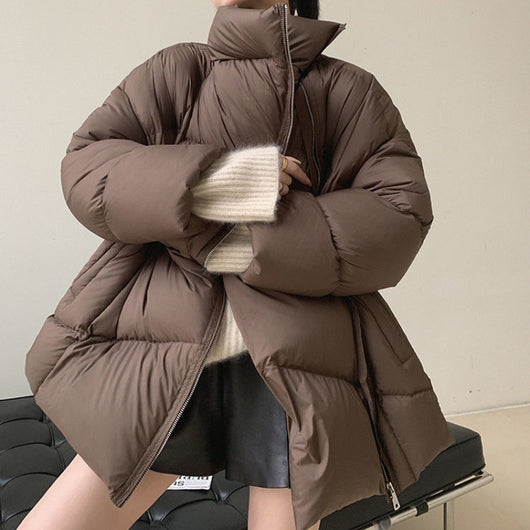 Abrigo de Invierno para Mujer con Solapa en Marrón - Image 9