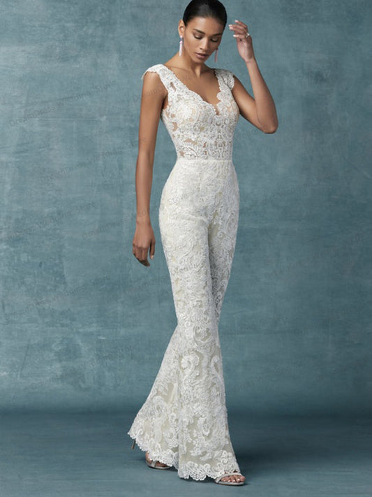 Traje de Encaje Bordado Elegante - Conjunto de Dos Piezas para Novia Moderna - Image 2