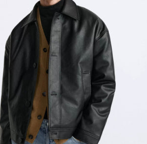 Chaqueta de Cuero Sintético Cuadrada para Hombre