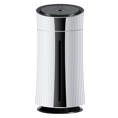 Black and purple columnar mini USB humidifier with ribbed texture and visible water level indicator. - Image 9