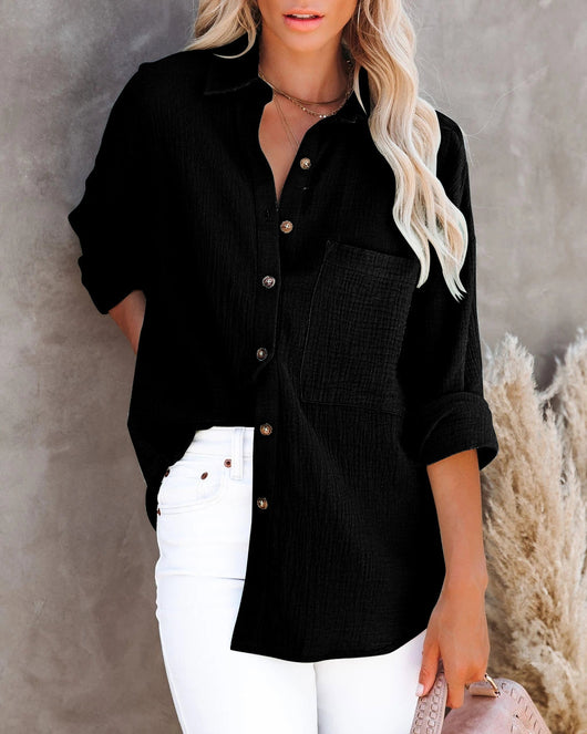 Blusa de Lino y Algodón con Cuello V y Botones para Mujer - Image 7