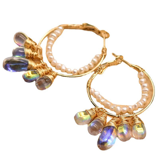 Aretes de Perla de Agua Dulce y Cristal Checo en Círculo - Image 9