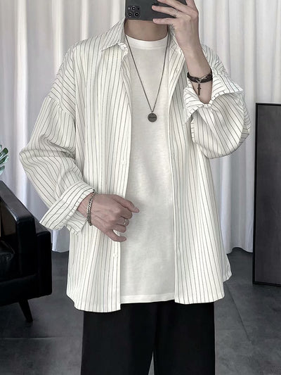 Camisa Casual de Rayas para Hombre Manga Larga Blanca - Image 4