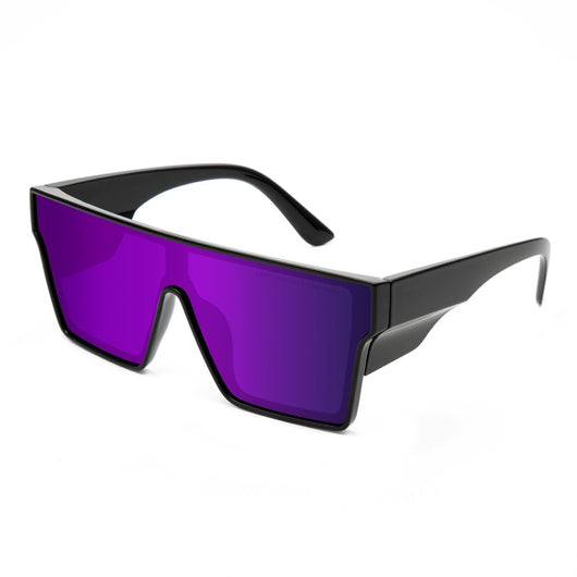 Black frame sports cycling sunglasses with vibrant purple polarized shield lenses, ideal for biking and outdoor activities. - Image 13