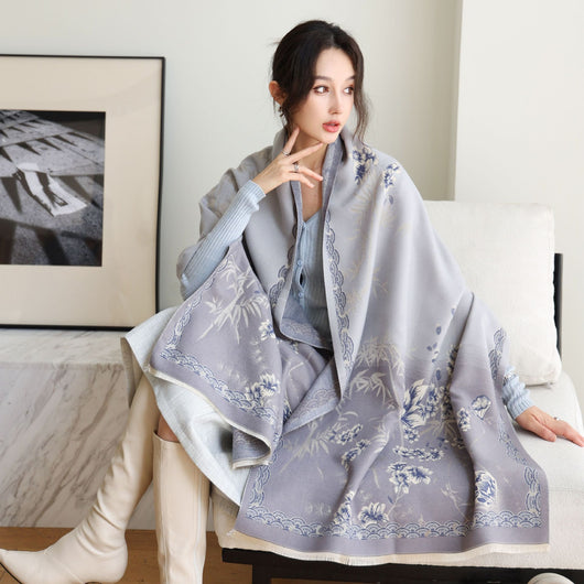 Bufanda de Cachemira Elegante Estilo Nacional Reversible Jacquard Doble Cara - Image 28