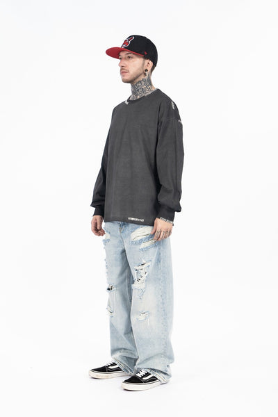 Camiseta Manga Larga Oversize Tejida a Mano para Hombre - Algodón Pesado - Image 16