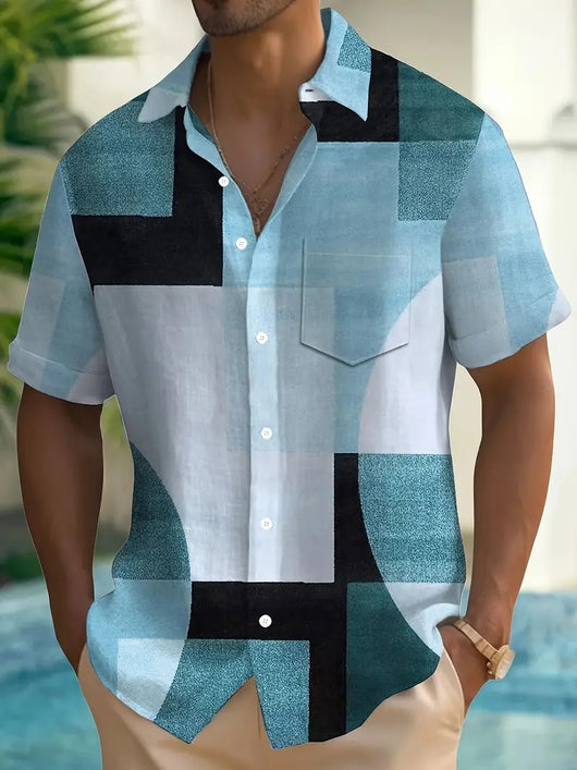 Playera Geométrica Retro con Contraste de Colores en 3D - Image 7