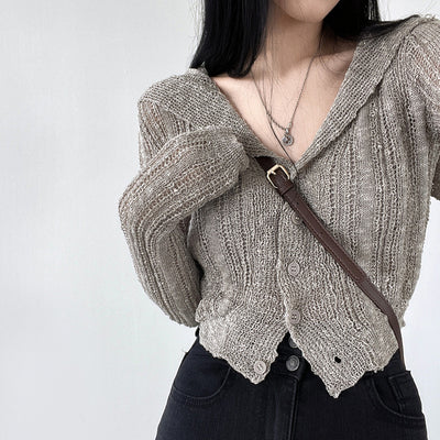 Cardigan Retro Cuello V Manga Larga Corto - Image 13