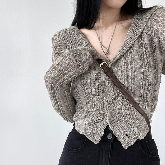 Cardigan Retro Cuello V Manga Larga Corto - Image 13
