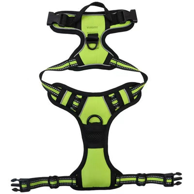 Red and black dog harness with reflective strips, adjustable straps, and a top handle for secure pet control. - Image 31