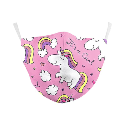 Black dust mask with a whimsical print featuring white unicorns, colorful donuts, yellow stars, and rainbows. - Image 6