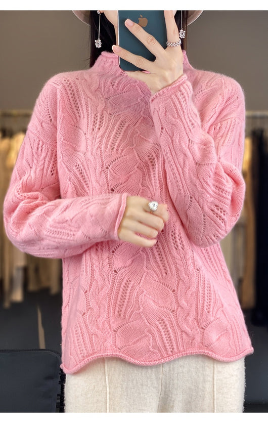 Suéter Hueco Cuello Alto Liso para Otoño e Invierno - Image 25