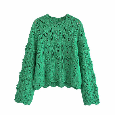Suéter Casual de Punto para Mujer, Cuello Redondo y Manga Larga