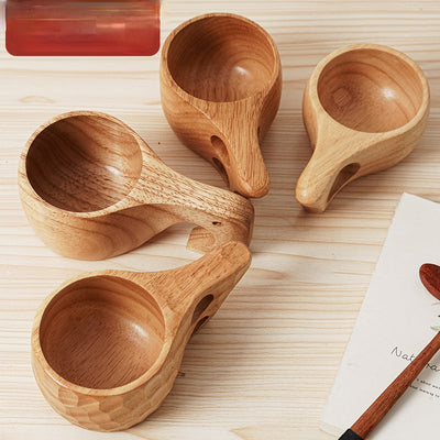 Taza de Madera Estilo Japonés con Asa Antiescaldante - Taza de Café y Té Minimalista