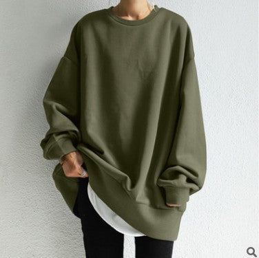 Blusa Suelta de Cuello Redondo Color Sólido para Otoño e Invierno - Image 2