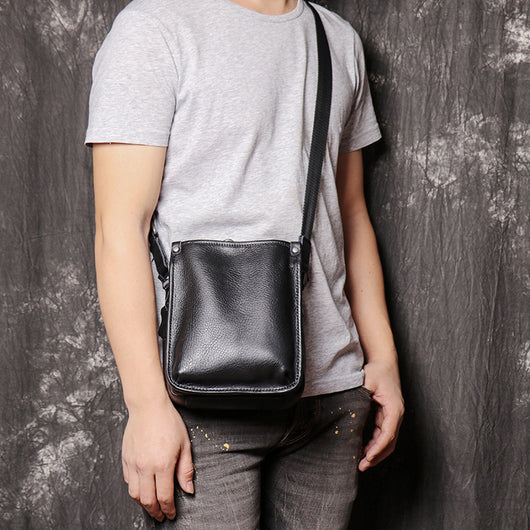Bolso Bandolera de Cuero para Hombre con Múltiples Compartimentos