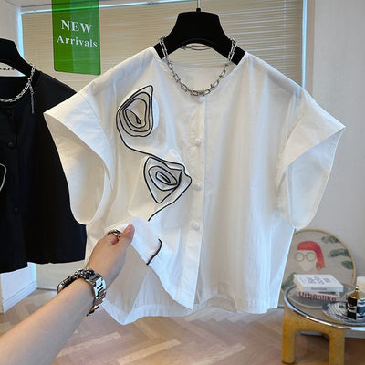 Blusa Blanca de Lujo Minimalista con Diseño Tridimensional en Rosa - Image 7
