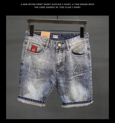 Pantalones Cortos Denim Rotos con Dobladillo Fuzzy - Estilo Retro Trendy para Hombre - Image 8
