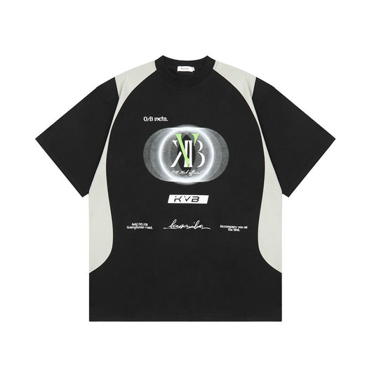 Camiseta Hombre Estampado Patchwork Alfabeto American Street Manga Corta Suelta - Image 8