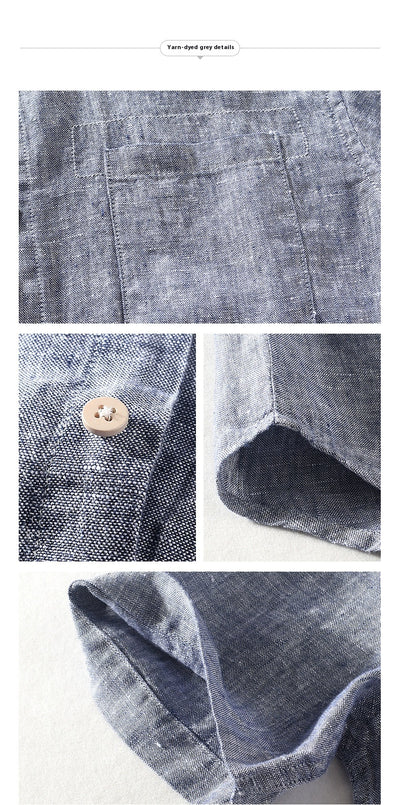 Camisa de Lino Casual para Hombre con Cuello Cuadrado - Image 19