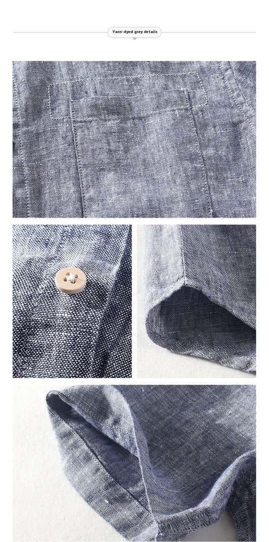 Camisa de Lino Casual para Hombre con Cuello Cuadrado - Image 19